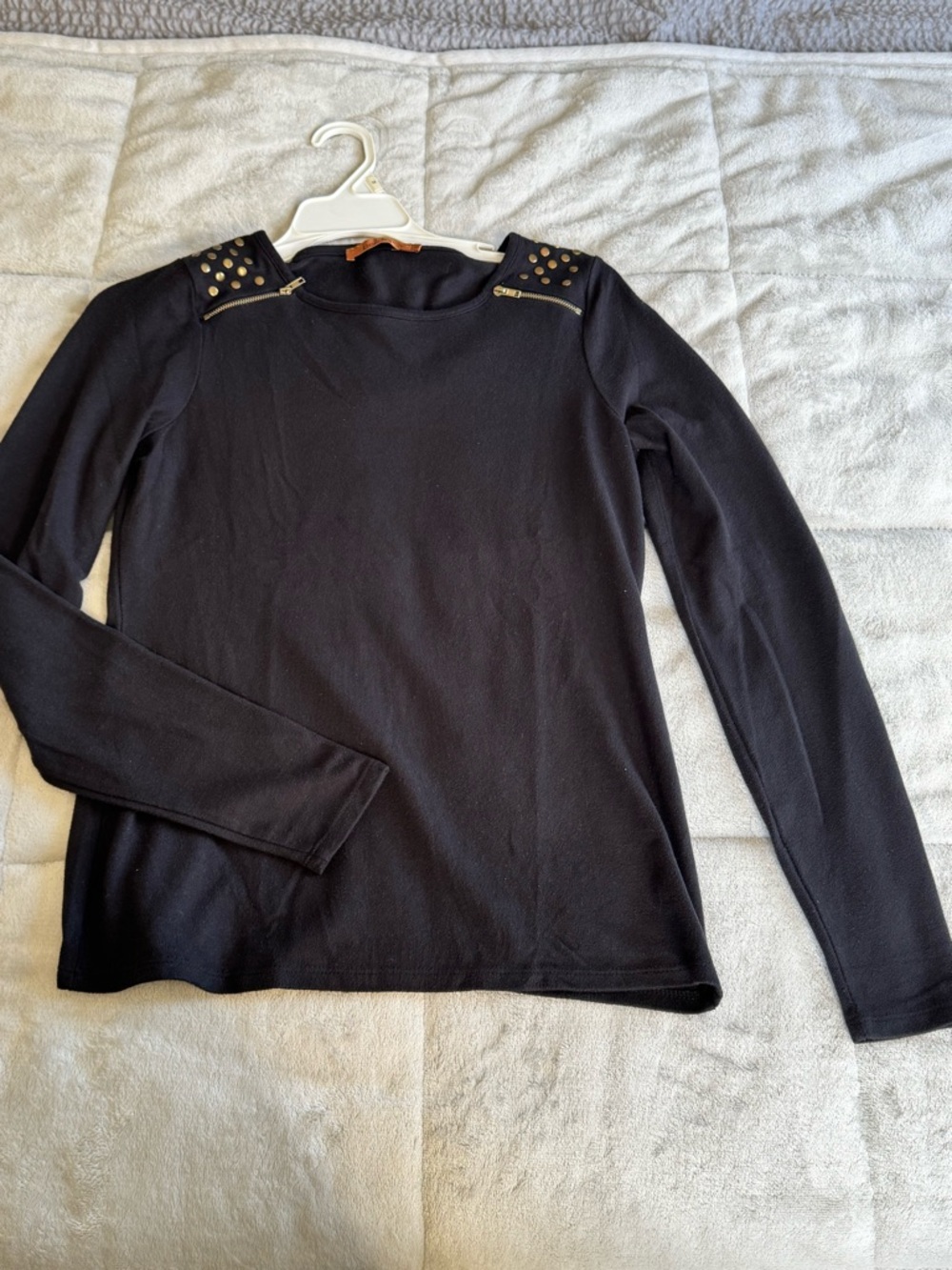 Belldini Black Crew Neck Sweater with Studded Shoulders
